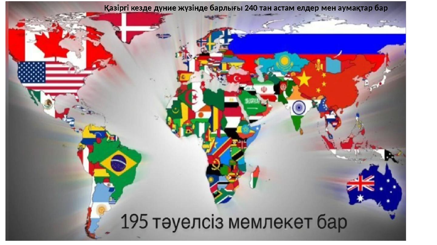 Қазіргі кезде дүние жүзінде барлығы 240 тан астам елдер мен аумақтар бар