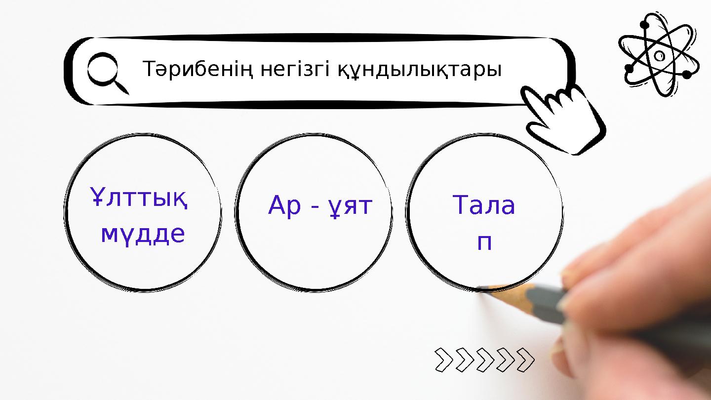 Тәрибенің негізгі құндылықтары Ұлттық мүдде Ар - ұят Тала п