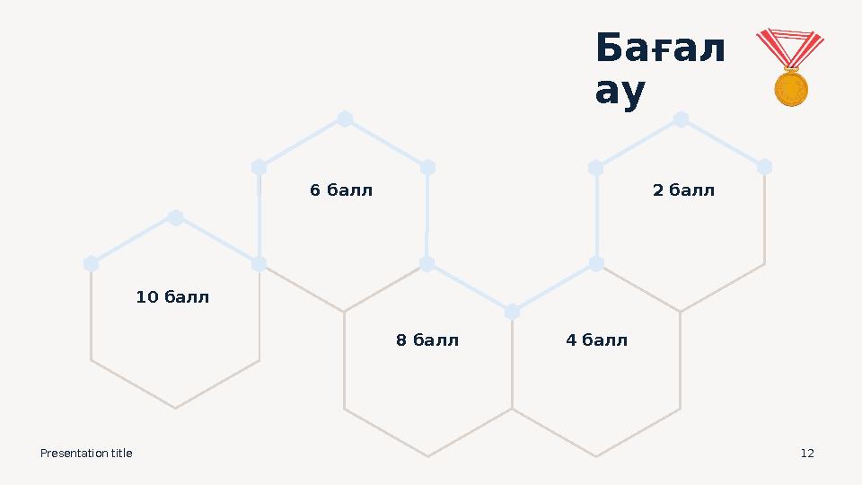 Presentation title 12 Бағал ау 10 балл 6 балл 8 балл 4 балл 2 балл