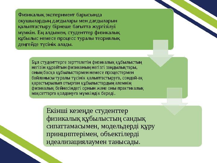 Физикалық эксперимент барысында оқушылардың дағдылары мен дағдыларын қалыптастыру бірнеше бағытта жүргізілуі мүмкін. Ең алды