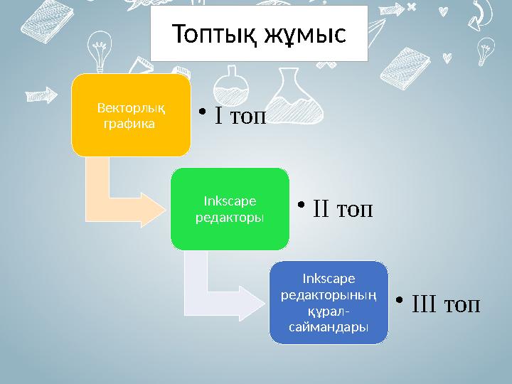 Топтық жұмыс Векторлық графика •І топ Inkscape редакторы •ІІ топ Inkscape редакторының құрал- саймандары •ІІІ топ