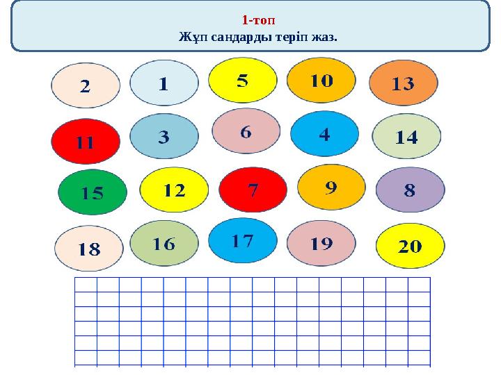 1-топ Жұп сандарды теріп жаз.