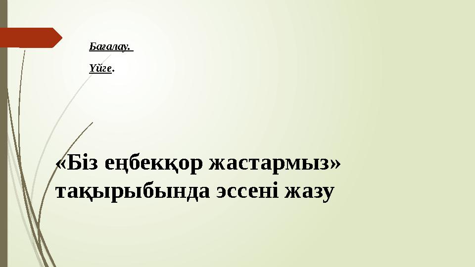 Бағалау. Үйге. «Біз еңбекқор жастармыз» тақырыбында эссені жазу