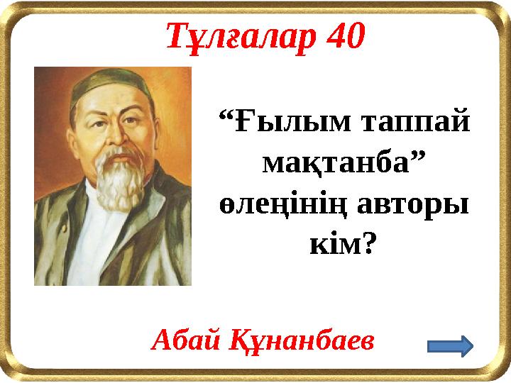 Тұлғалар 40 “Ғылым таппай мақтанба” өлеңінің авторы кім? Абай Құнанбаев