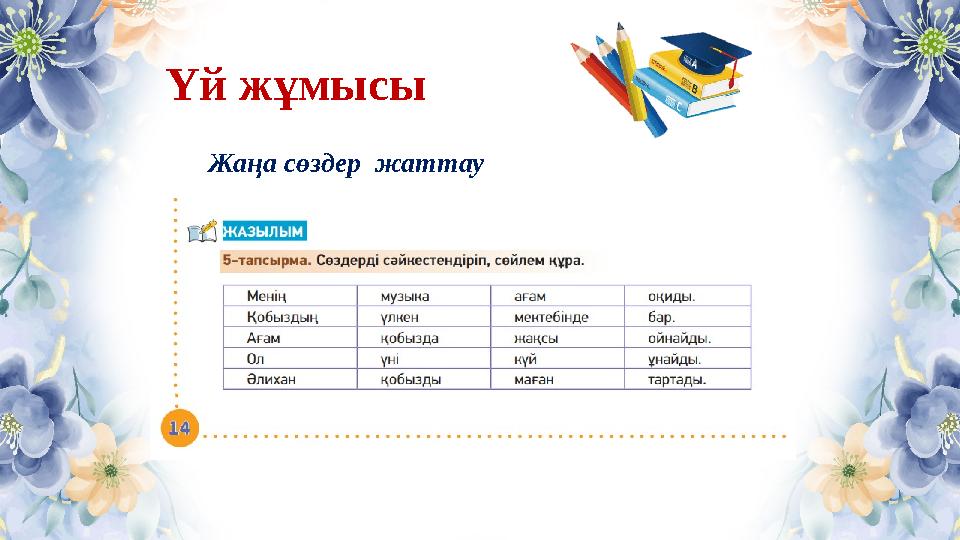 Үй жұмысы Жаңа сөздер жаттау