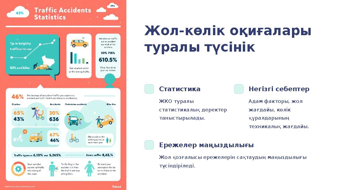Жол-көлік оқиғалары туралы түсінік Статистика ЖКО туралы статистикалық деректер таныстырылады. Негізгі себептер Адам факторы,