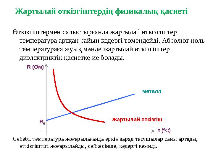 Жартылай өткізгіштердің физикалық қасиеті Өткізгіштермен салыстырғанда жартылай өткізгіштер температура артқан сайын кедергі тө