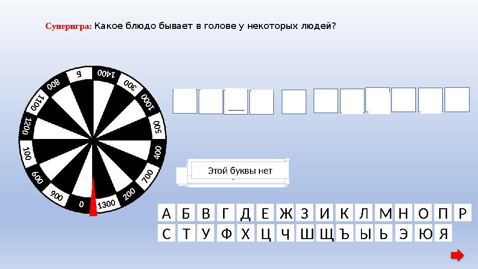 1 0 0 0 800 6 0 0 4 0 0 200 0 Б 1 0 0 3 0 0 5 0 0 7 0 0 9 0 0 1 2 0 0 1 1 0 0 1400 1300 КАШАВГОЛОВЕ Суперигра: Какое блюдо бывае