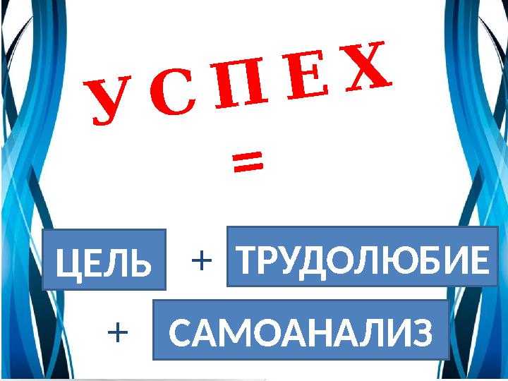 УСПЕХ = +ЦЕЛЬ ТРУДОЛЮБИЕ САМОАНАЛИЗ +