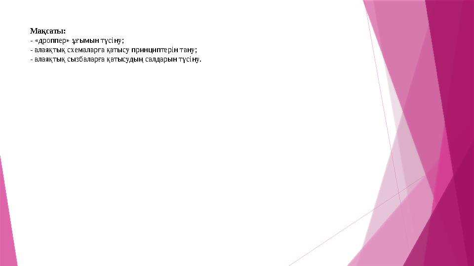 Мақсаты: - «дроппер» ұғымын түсіну; - алаяқтық схемаларға қатысу принциптерін тану; - алаяқтық сызбаларға қа