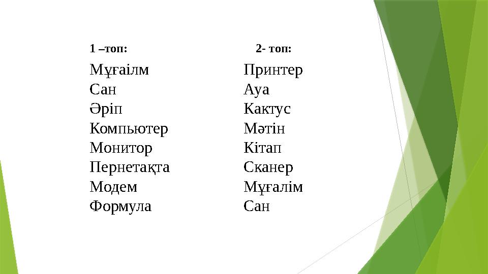 Мұғаілм Сан Әріп Компьютер Монитор Пернетақта Модем Формула Принтер Ауа Кактус Мәтін Кітап Сканер Мұғалім Сан 1