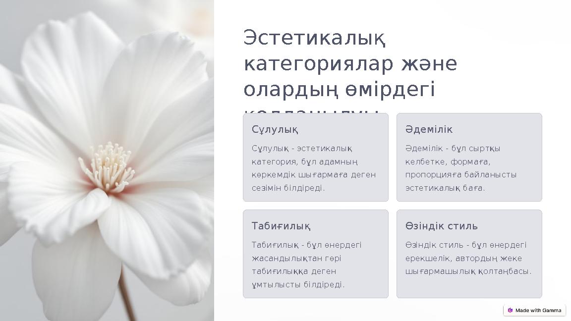 Эстетикалық категориялар және олардың өмірдегі қолданылуы Сұлулық Сұлулық - эстетикалық категория, бұл адамның көркемдік ш