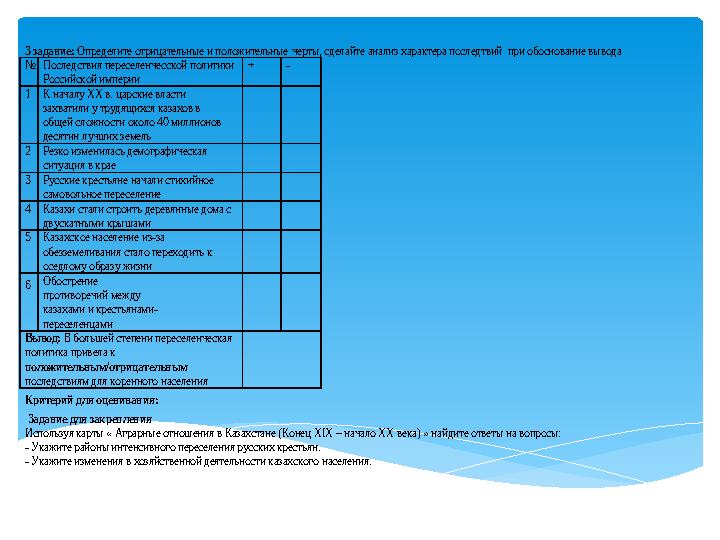 3 задание: Определите отрицательные и положительные черты, сделайте анализ характера последтвий при обоснование вывода № Пос