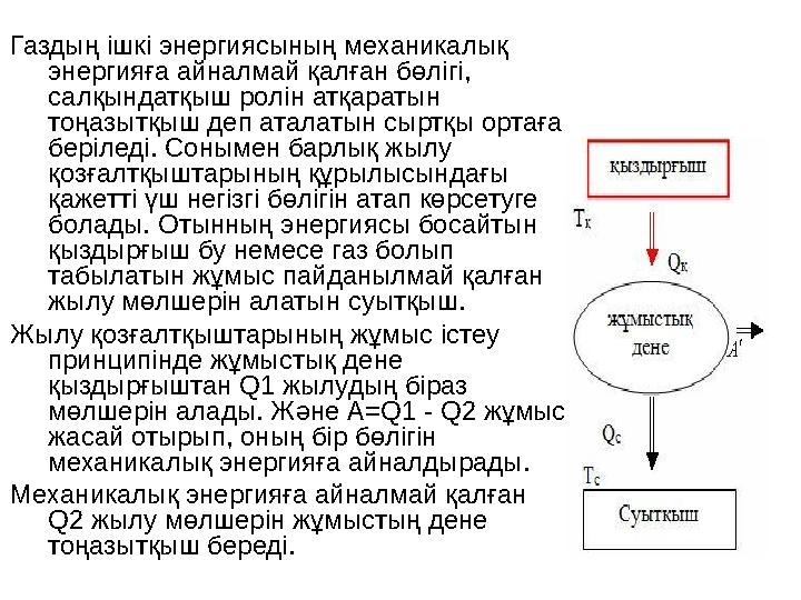 Газдың ішкі энергиясының механикалық энергияға айналмай қалған бөлігі, салқындатқыш ролін атқаратын тоңазытқыш деп аталатын с