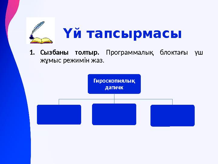 Үй тапсырмасы 1.Сызбаны толтыр. Программалық блоктағы үш жұмыс режимін жаз. Гироскопиялық датичк