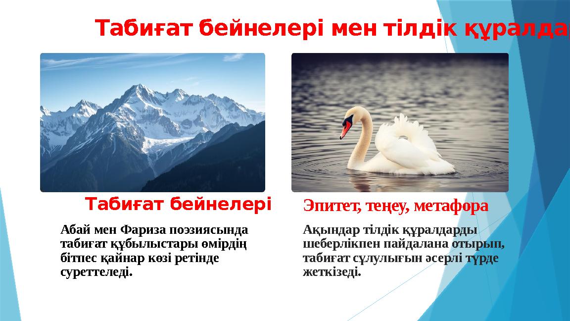Табиғат бейнелері мен тілдік құралдар Табиғат бейнелері Абай мен Фариза поэзиясында табиғат құбылыстары өмірд