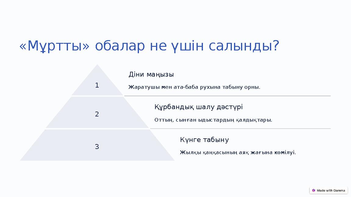 «Мұртты» обалар не үшін салынды? 1 Діни маңызы Жаратушы мен ата-баба рухына табыну орны. 2 Құрбандық шалу дәстүрі Оттың, сынған «Мұртты» обалар не үшін салынды? 1 Діни маңызы Жаратушы мен ата-баба рухына табыну орны. 2 Құрбандық шалу дәстүрі Оттың, сынған