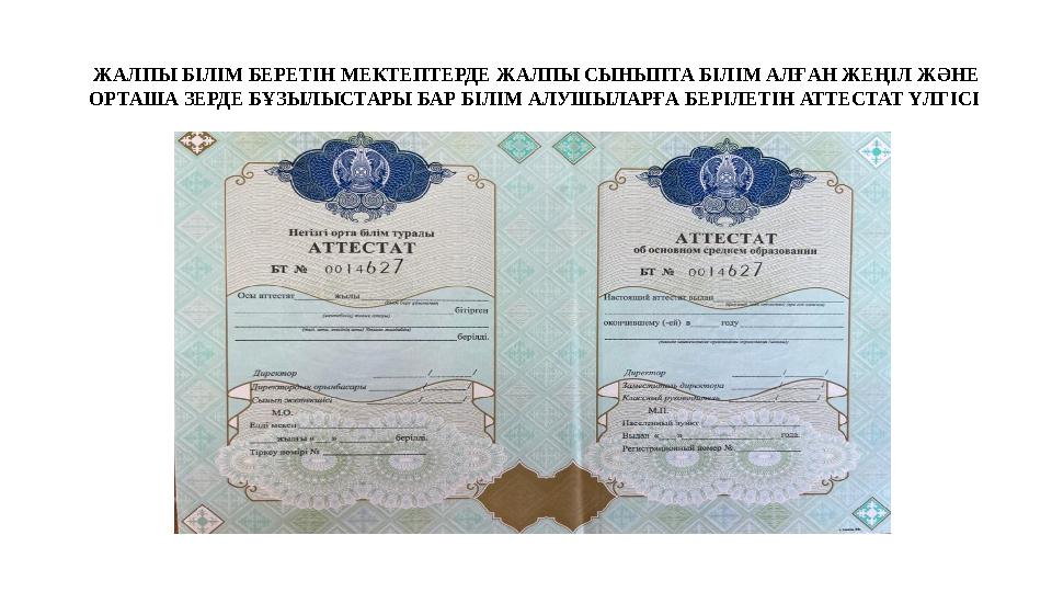 ЖАЛПЫ БІЛІМ БЕРЕТІН МЕКТЕПТЕРДЕ ЖАЛПЫ СЫНЫПТА БІЛІМ АЛҒАН ЖЕҢІЛ ЖӘНЕ ОРТАША ЗЕРДЕ БҰЗЫЛЫСТАРЫ БАР БІЛІМ АЛУШЫЛАРҒА БЕРІЛЕТІН АТ