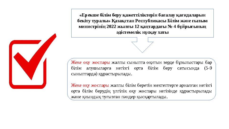 Жеке оқу жоспары жалпы сыныпта оқитын зерде бұзылыстары бар білім алушыларға негізгі орта білім беру сатысында (5-9 сыныптарда