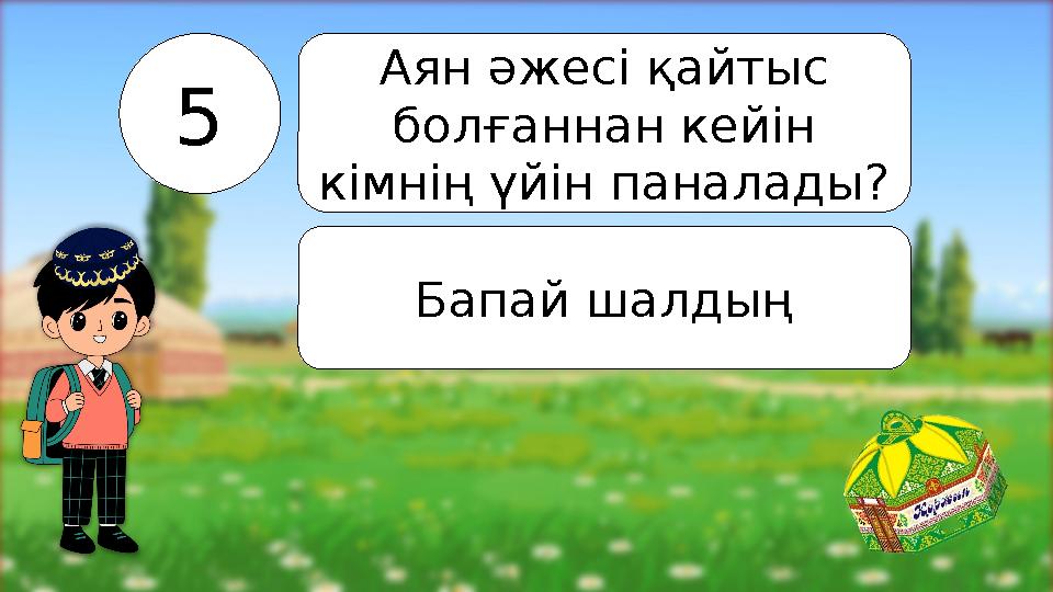 5 Аян әжесі қайтыс болғаннан кейін кімнің үйін паналады? Бапай шалдың