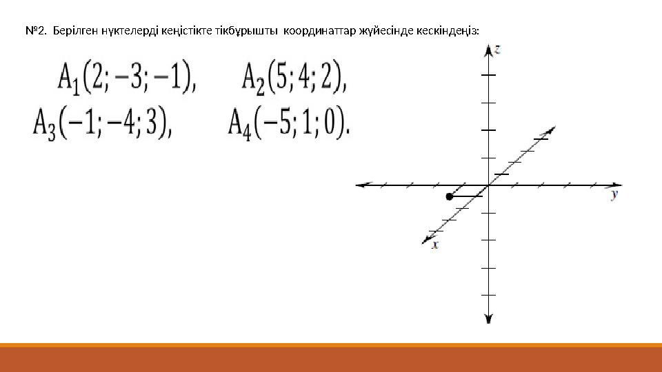 №2. Берілген нүктелерді кеңістікте тікбұрышты координаттар жүйесінде кескіндеңіз: