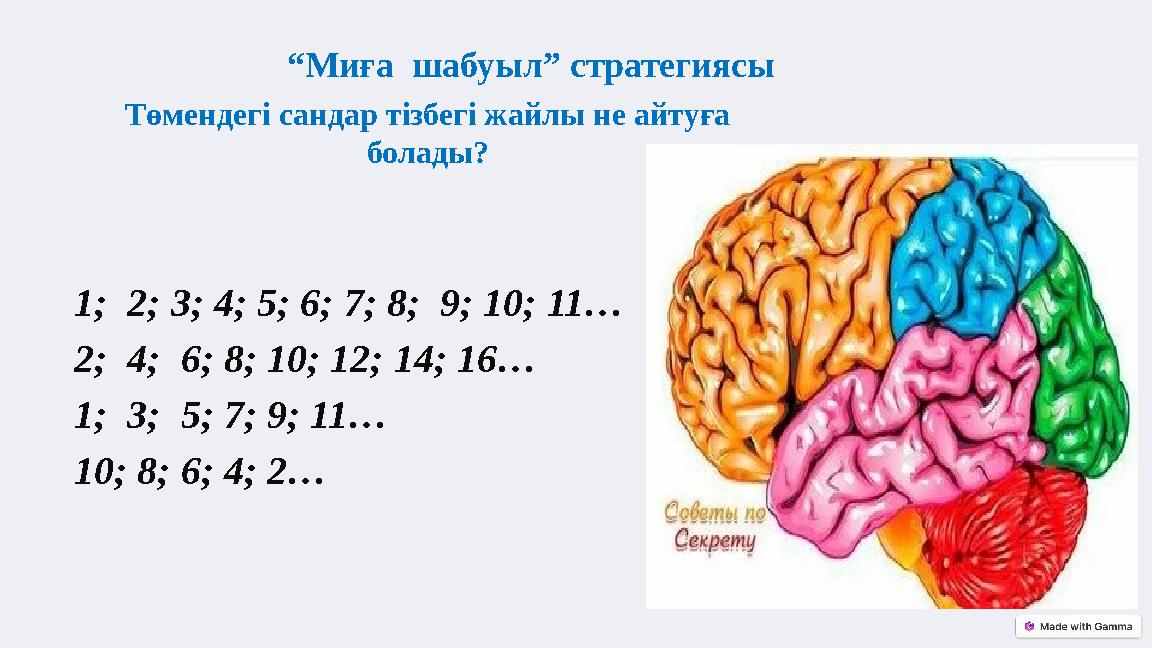 “Миға шабуыл” стратегиясы Төмендегі сандар тізбегі жайлы не айтуға болады? 1; 2; 3; 4; 5; 6; 7; 8; 9; 10; 11… 2; 4; 6; 8;