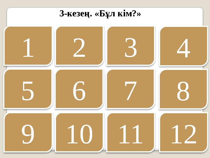 3-кезең. «Бұл кім?» 1 2 3 4 5 6 7 8 9 10 11 12