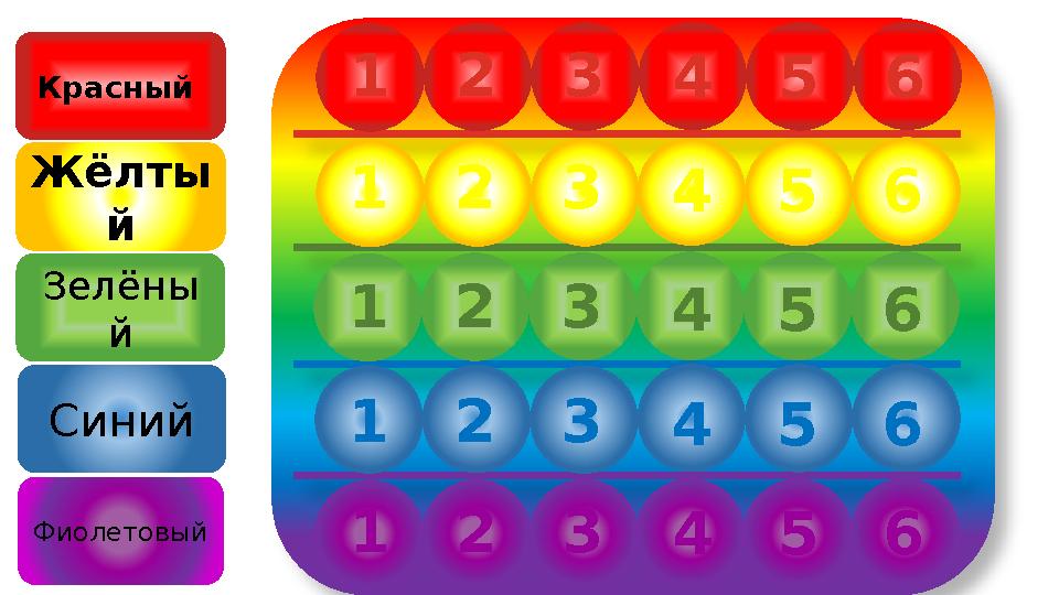 123456 123456 123456 123456 123456 Красный Жёлты й Зелёны й Синий Фиолетовый