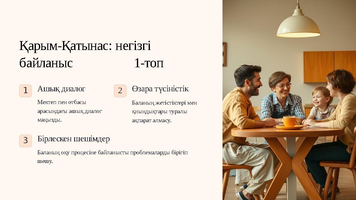 Қарым-Қатынас: негізгі байланыс 1-топ 1Ашық диалог Мектеп пен отбасы арасындағы ашық диалог маңызды. 2Өзара