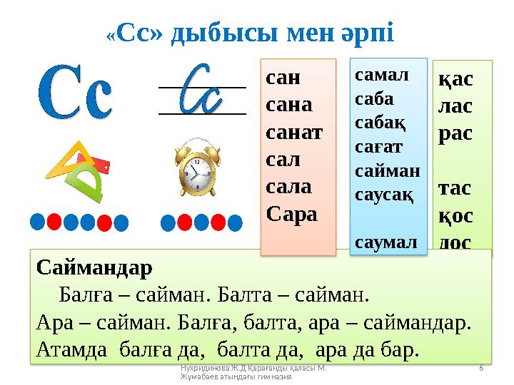 Нухридинова Ж.Д Қарағанды қаласы М. Жұмабаев атындағы гимназия 6 қас лас рас тас қос дос Саймандар Балға – сайман.