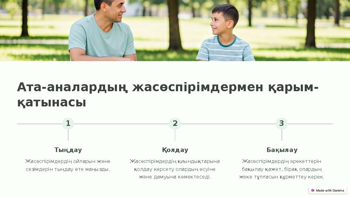 Ата-аналардың жасөспірімдермен қарым- қатынасы 1 Тыңдау Жасөспірімдердің ойларын және сезімдерін тыңдау өте маңызды. 2 Қолдау Ж