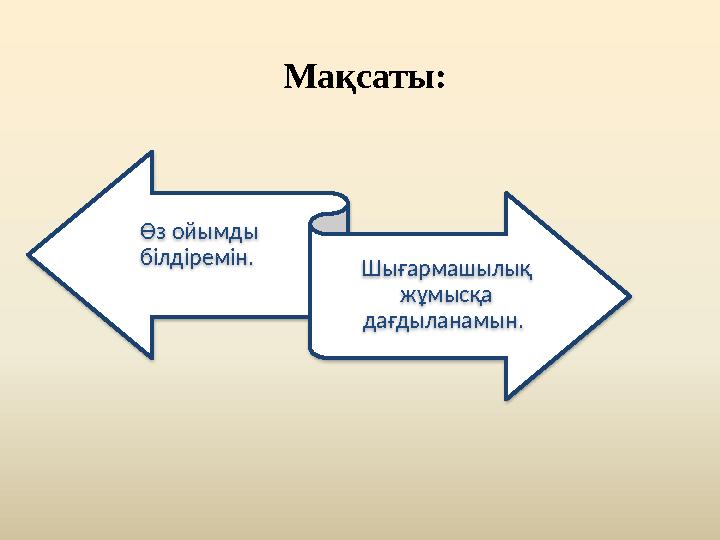 Өз ойымды білдіремін. Шығармашылық жұмысқа дағдыланамын. Мақсаты: