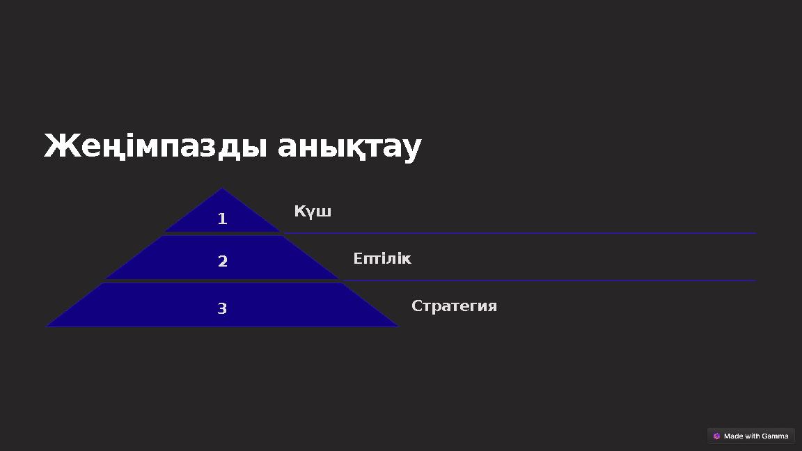 Жеңімпазды анықтау 1 Күш 2 Ептілік 3 Стратегия