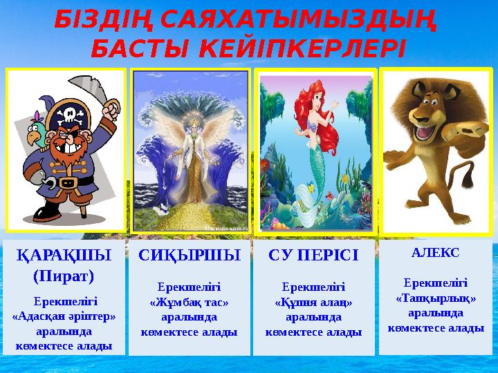 БІЗДІҢ САЯХАТЫМЫЗДЫҢ БАСТЫ КЕЙІПКЕРЛЕРІ ҚАРАҚШЫ (Пират) Ерекшелігі «Адасқан әріптер» аралында көмектесе алады СИҚЫРШЫ Ерек