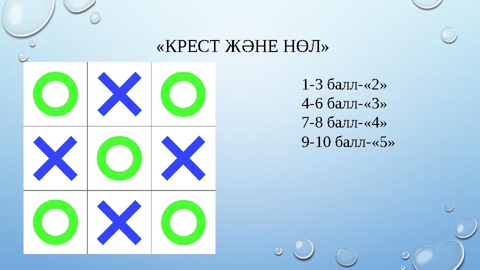 «КРЕСТ ЖӘНЕ НӨЛ» 1-3 балл-«2» 4-6 балл-«3» 7-8 балл-«4» 9-10 балл-«5»