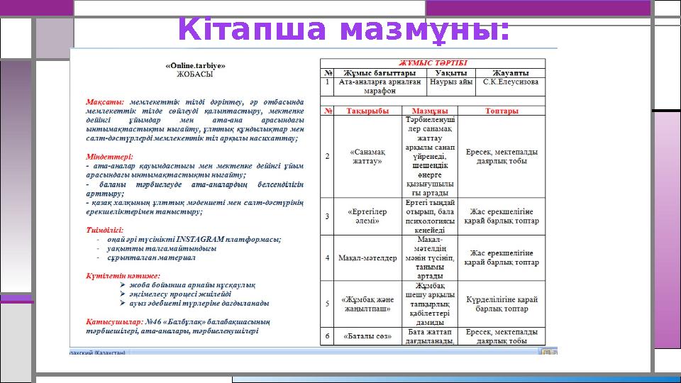 Кітапша мазмұны: