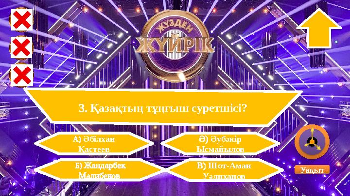 3. Қазақтың тұңғыш суретшісі? Б) Жандарбек Малибеков Ә) Әубәкір Ысмайылов Уақыт В) Шот-Аман Уәлиханов А) Әбілхан Қасте 3. Қазақтың тұңғыш суретшісі? Б) Жандарбек Малибеков Ә) Әубәкір Ысмайылов Уақыт В) Шот-Аман Уәлиханов А) Әбілхан Қасте