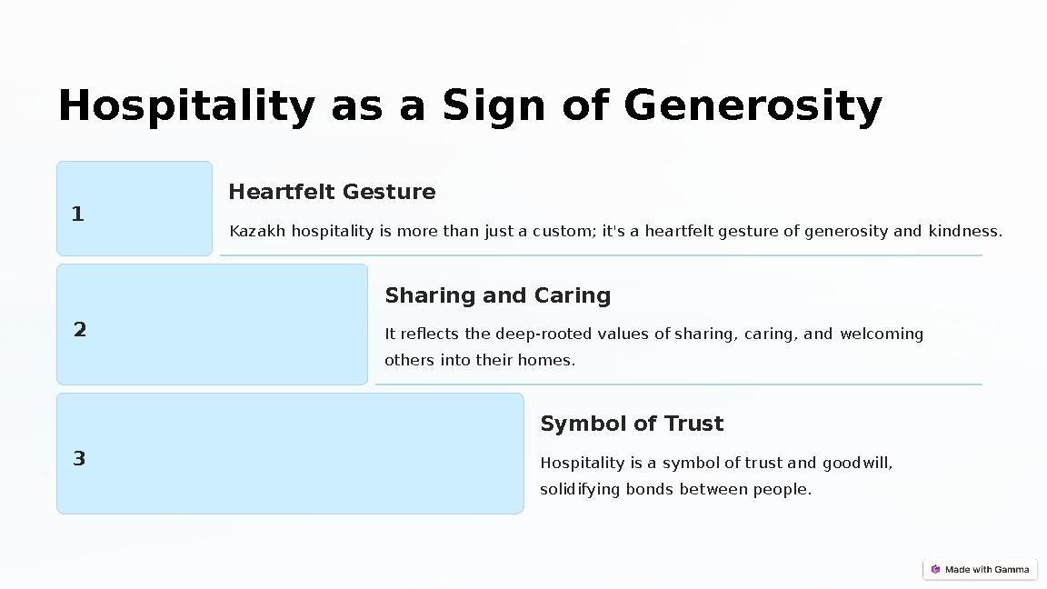 Hospitality as a Sign of Generosity 1 Heartfelt Gesture Kazakh hospitality is more than just a custom; it's a heartfelt gesture Hospitality as a Sign of Generosity 1 Heartfelt Gesture Kazakh hospitality is more than just a custom; it's a heartfelt gesture