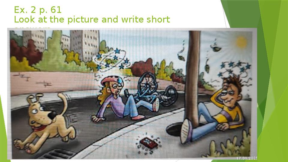Ex. 2 p. 61 Look at the picture and write short answers.