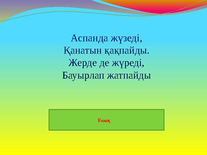 Ұшақ Аспанда жүзеді, Қанатын қақпайды. Жерде де жүреді, Бауырлап жатпайды