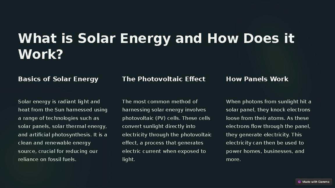 What is Solar Energy and How Does it Work? Basics of Solar Energy Solar energy is radiant light and heat from the Sun harness