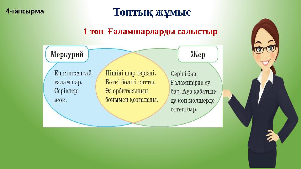 Топтық жұмыс 4-тапсырма 1 топ Ғаламшарларды салыстыр