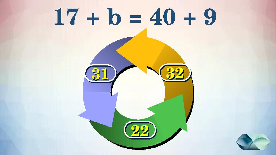 17 + b = 40 + 9 3131 3232 2222