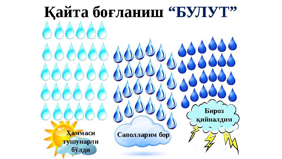 Қайта боғланиш “БУЛУТ” Ҳаммаси тушунарли бўлди Саволларим бор Бироз қийналдим