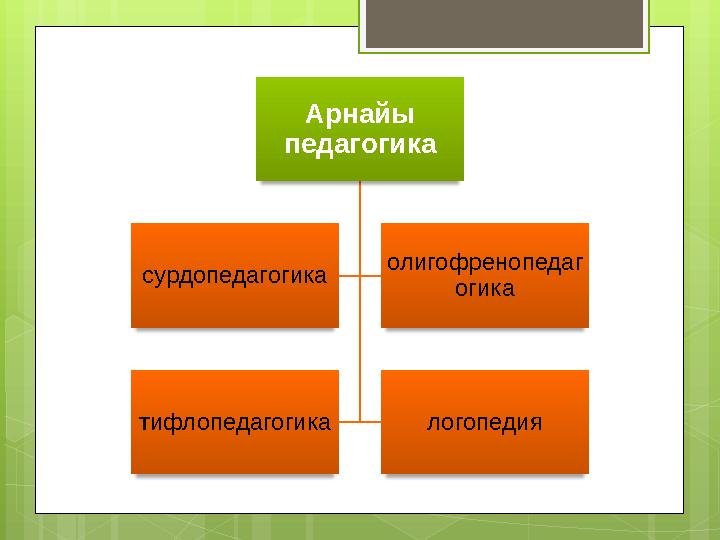 Арнайы педагогика сурдопедагогика олигофренопедаг огика тифлопедагогика логопед
