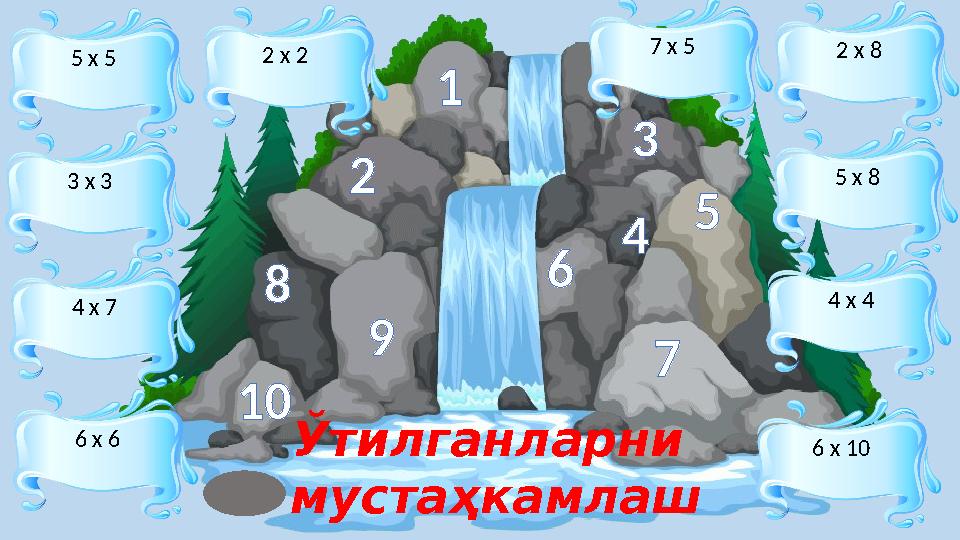 1 4 8 5 6 3 2 9 10 7 5 х 5 3 х 3 4 х 7 6 х 6 2 х 2 7 х 5 2 х 8 5 х 8 4 х 4 6 х 10Ўтилганларни мустаҳкамлаш