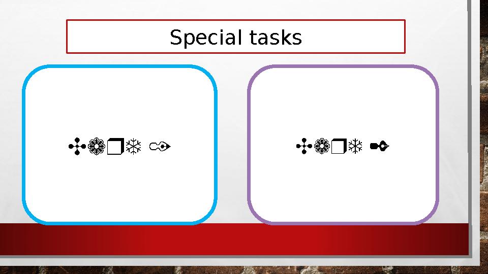 Card 1 Card 2 Special tasks