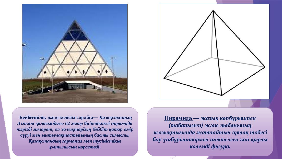 Пирамида — жазық көпбұрышпен (табанымен) және табанының жазықтығында жатпайтын ортақ төбесі бар үшбұрыштарм