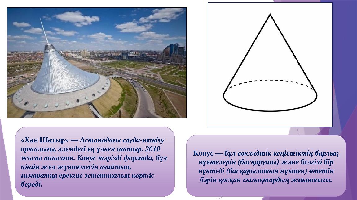 Конус — бұл евклидтік кеңістіктің барлық нүктелерін (басқарушы) және белгілі бір нүктеді (басқарылатын нүкте