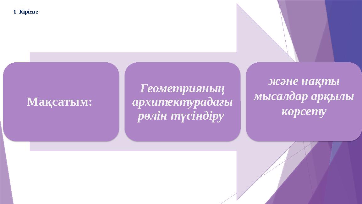 Мақсатым: Геометрияның архитектурадағы рөлін түсіндіру және нақты мысалдар арқылы көрсету 1. Кіріспе